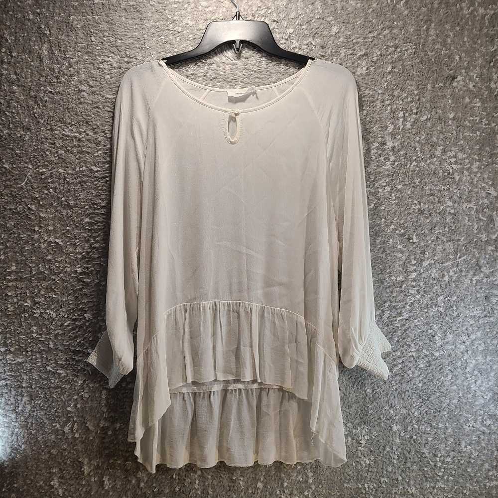 Sita Murt Anthropologie Womens White Tunic Top Blouse Bottoms Details 38 US